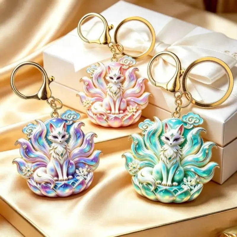 Nine-Tailed Fox Keychain with Clasp and Ring