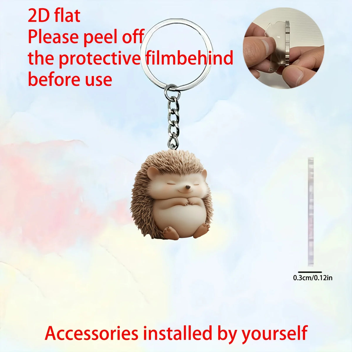 Flat Acrylic Hedgehog Keychain