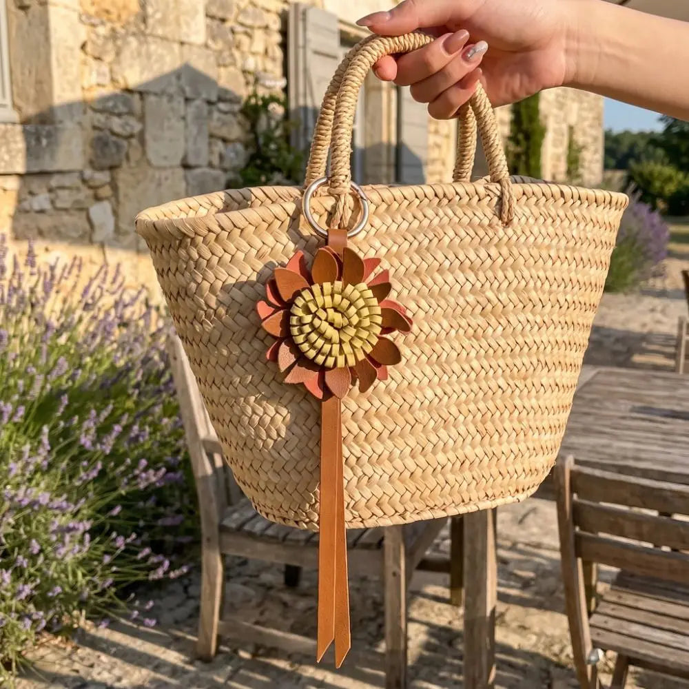 Sunflower PU Leather Bag Charm and Keychain