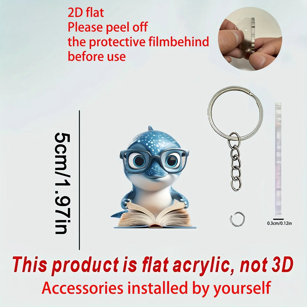 Flat Acrylic Cartoon Shark Keychain