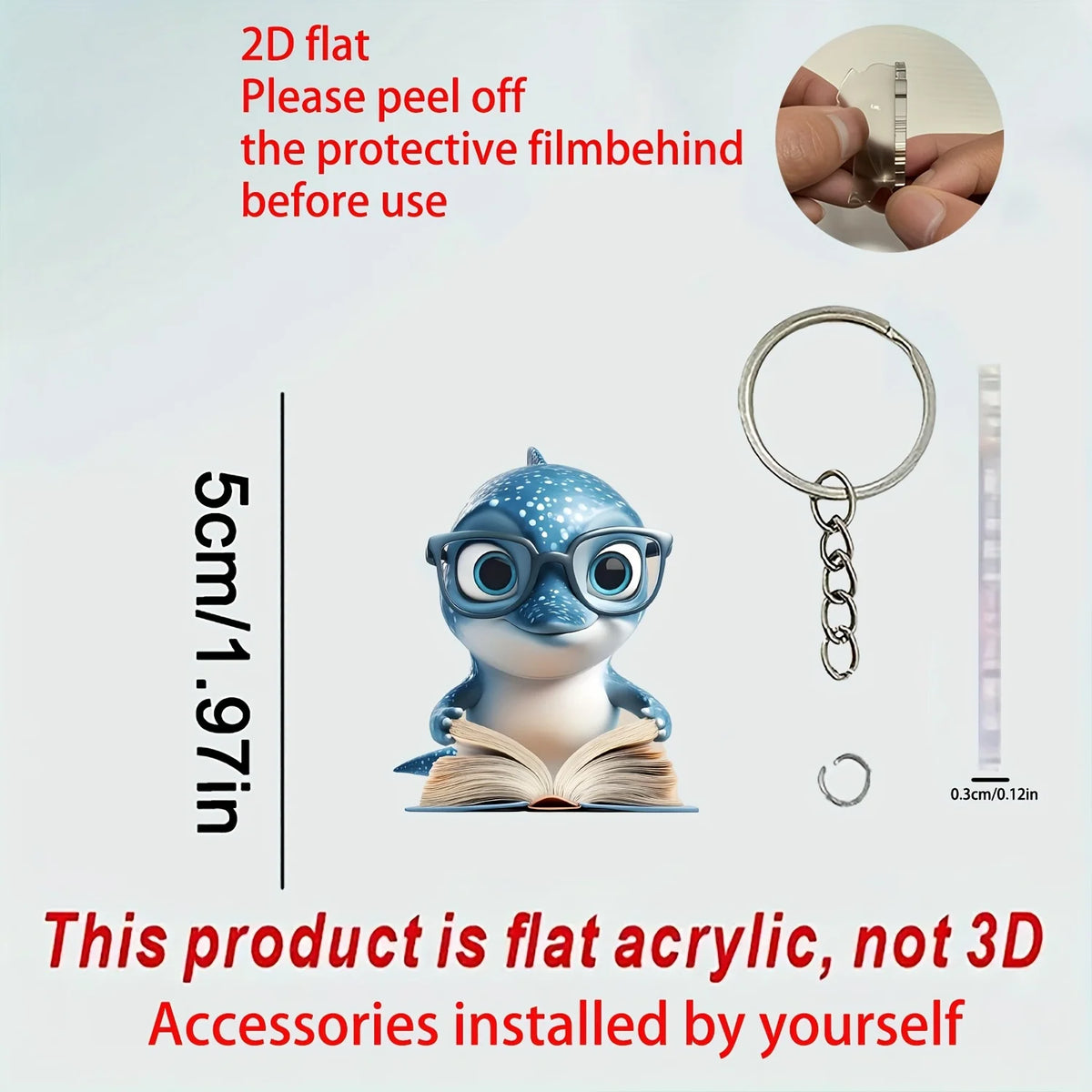 Flat Acrylic Cartoon Shark Keychain