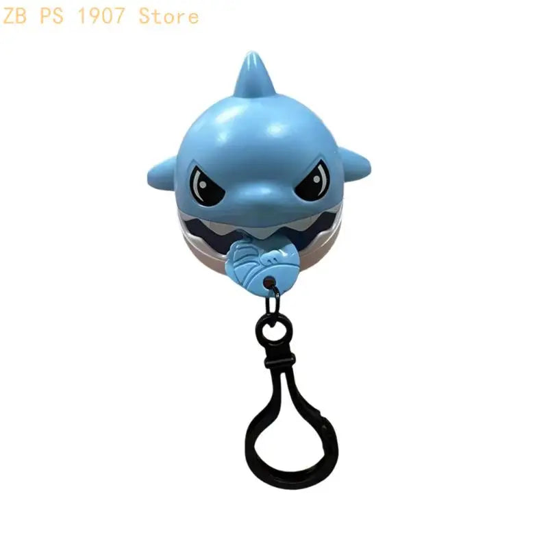 Cartoon Plastic Shark Keychain Charm with Pull String Feature, Hanging Clip Loop Accessory for Bags, Keys and Gift Giving 55KA