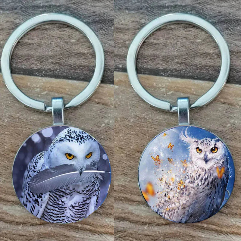 Owl Picture Keychain with Zinc Alloy and Glass