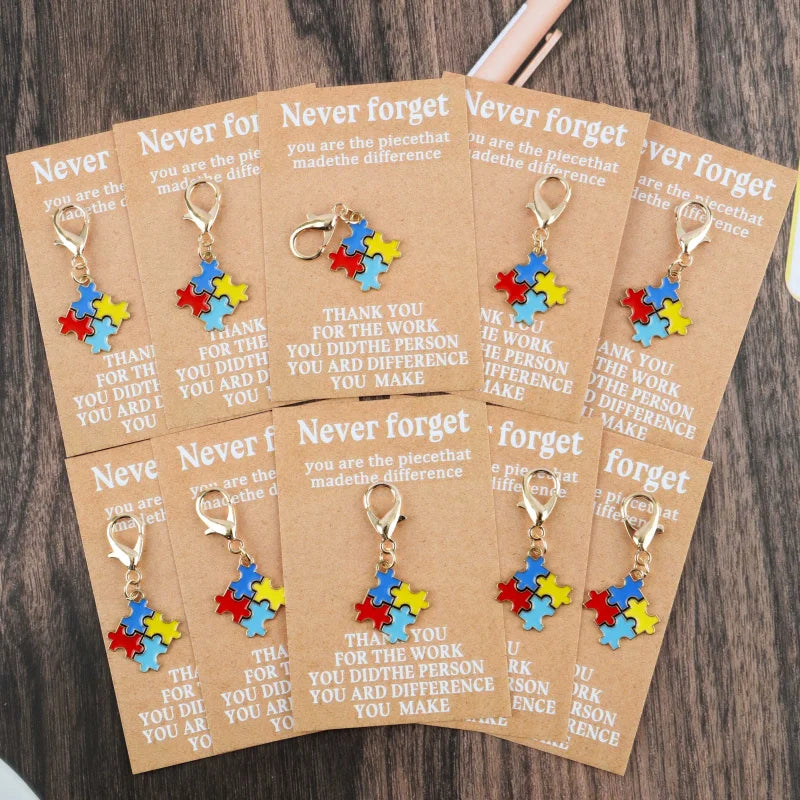10-Piece Puzzle Keychain Set with Gold-Tone Clasps
