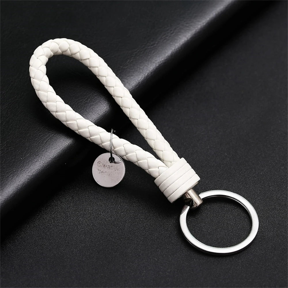 Braided PU Leather Keychain with Silver Buckle