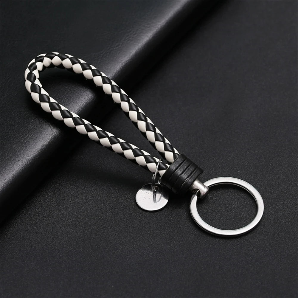Braided PU Leather Keychain with Silver Buckle