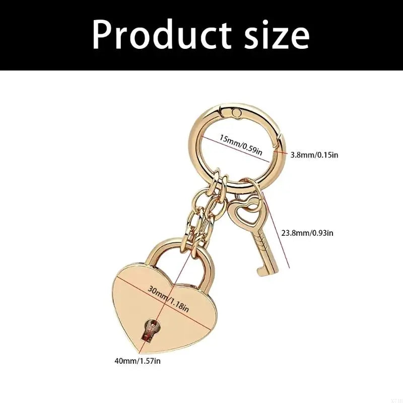 Heart Padlock Bag Charm with Working Key