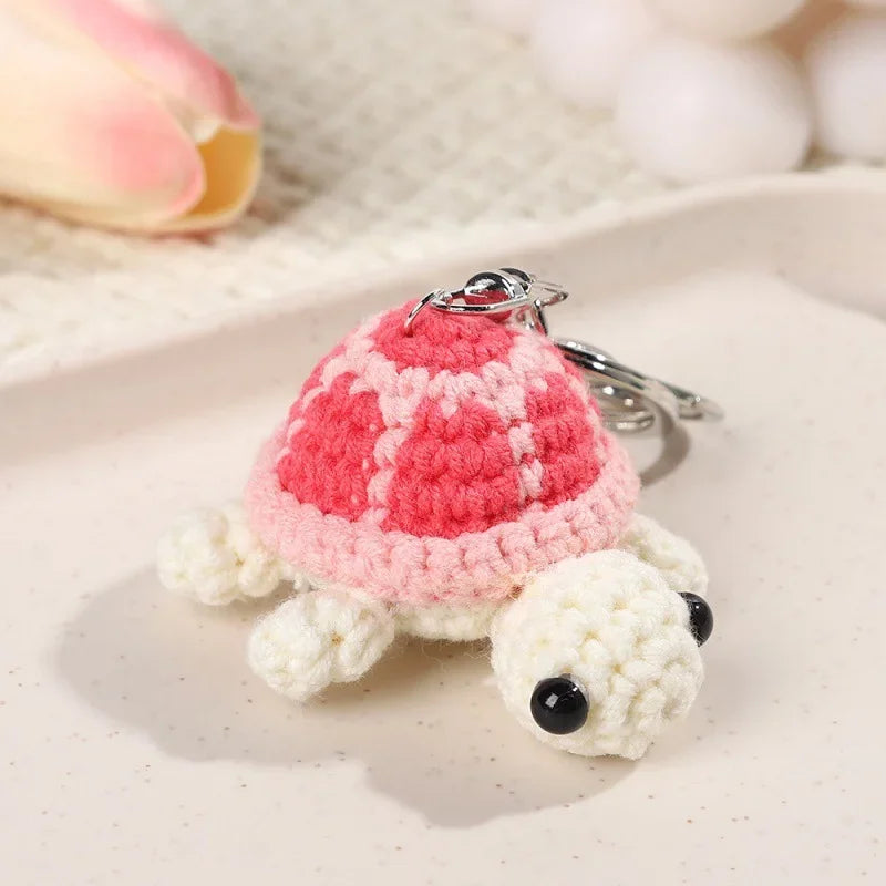 Crocheted Turtle Keychain with Steel Clasp