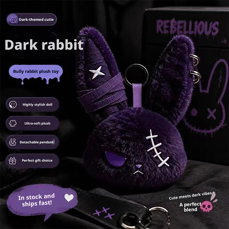 Gothic Rabbit Plush Keychain with Pierced Ears