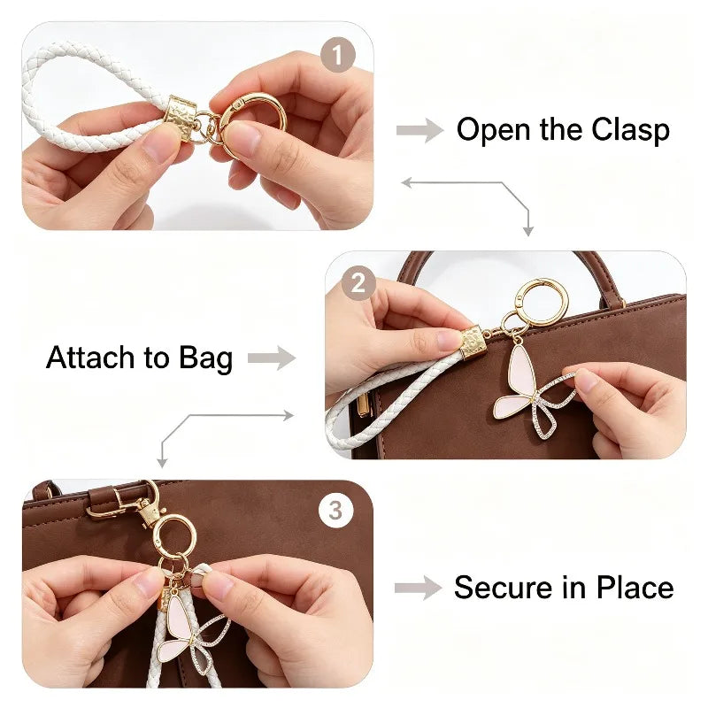 Enamel Butterfly Keychain with Braided Strap