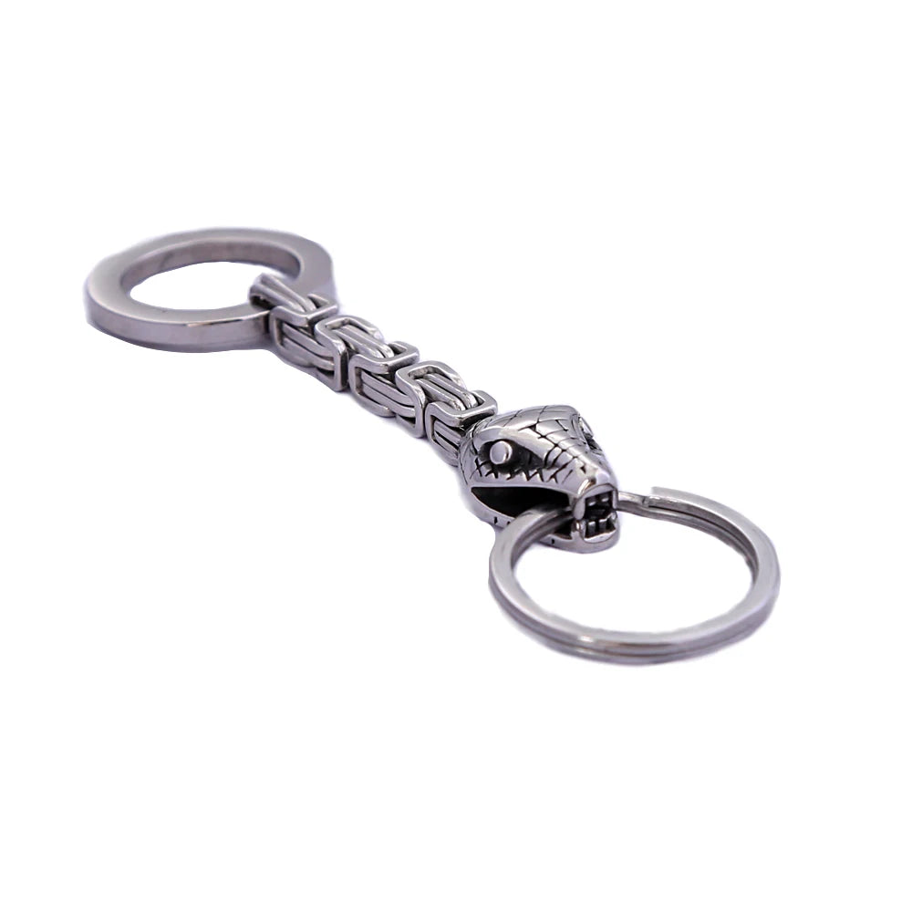 Vintage Nordic Viking Snake Keychain Men's Stainless Steel Unique Emperor Chain Keychain Fashion Jewelry Accessories Wholesale