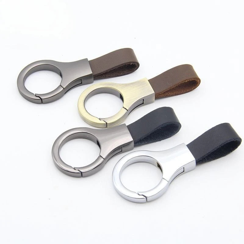 Leather and Metal Keychain with Lock Buckle