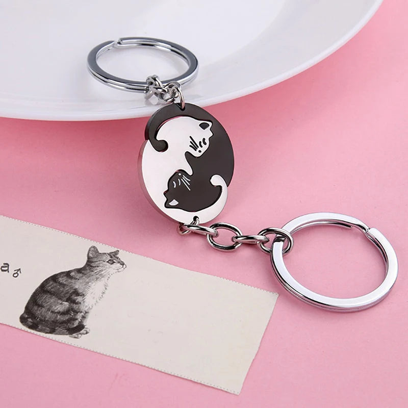 Matching Cat Keychain Set in Stainless Steel
