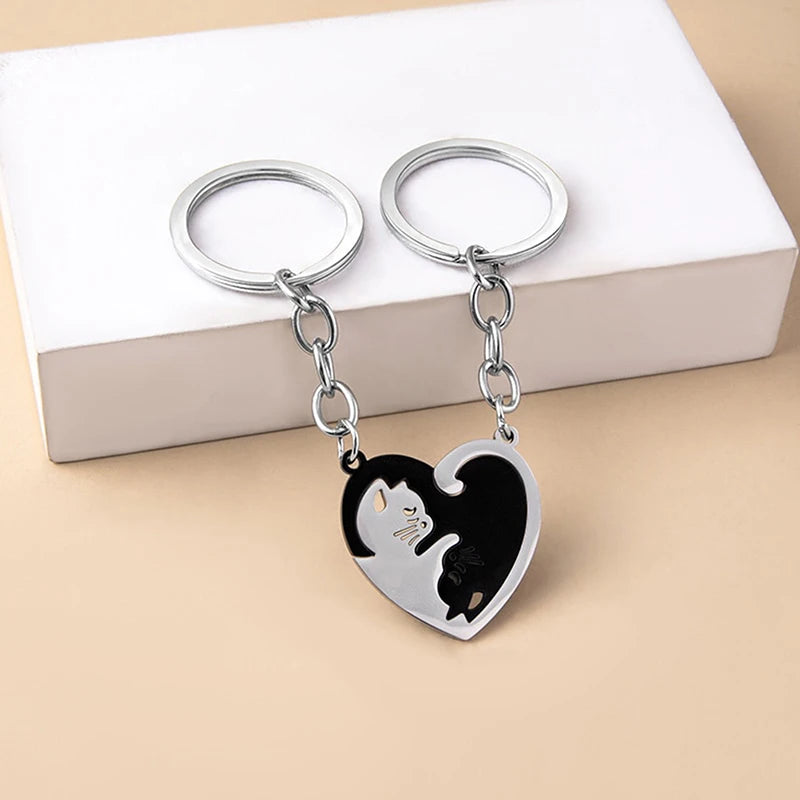 Matching Cat Keychain Set in Stainless Steel