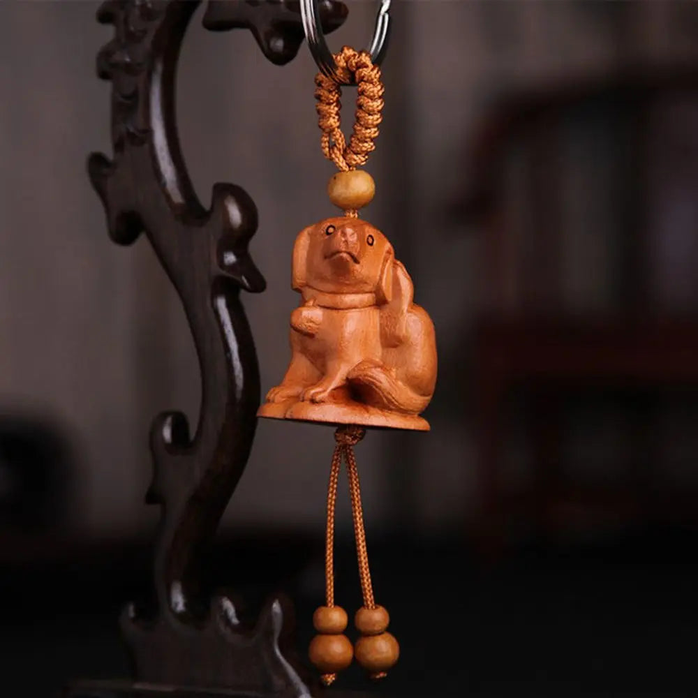 Carved Mahogany Zodiac Animal Keychain