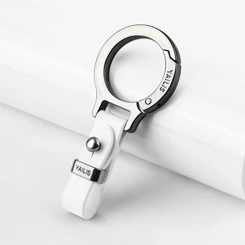 Button-Switch Keychain in Leather and Zinc Alloy