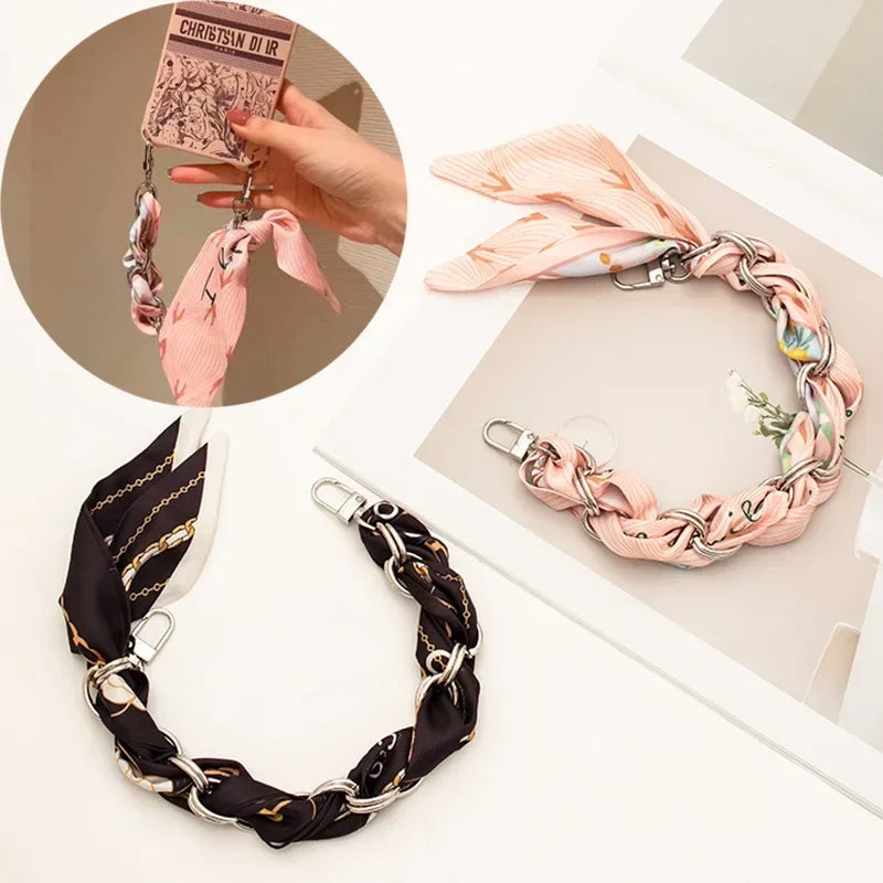 Mobile Phone Chain Key Chain Creative Hand Chain New Woven Silk Scarf Double Buckle Mobile Phone Lanyard Wrist Strap