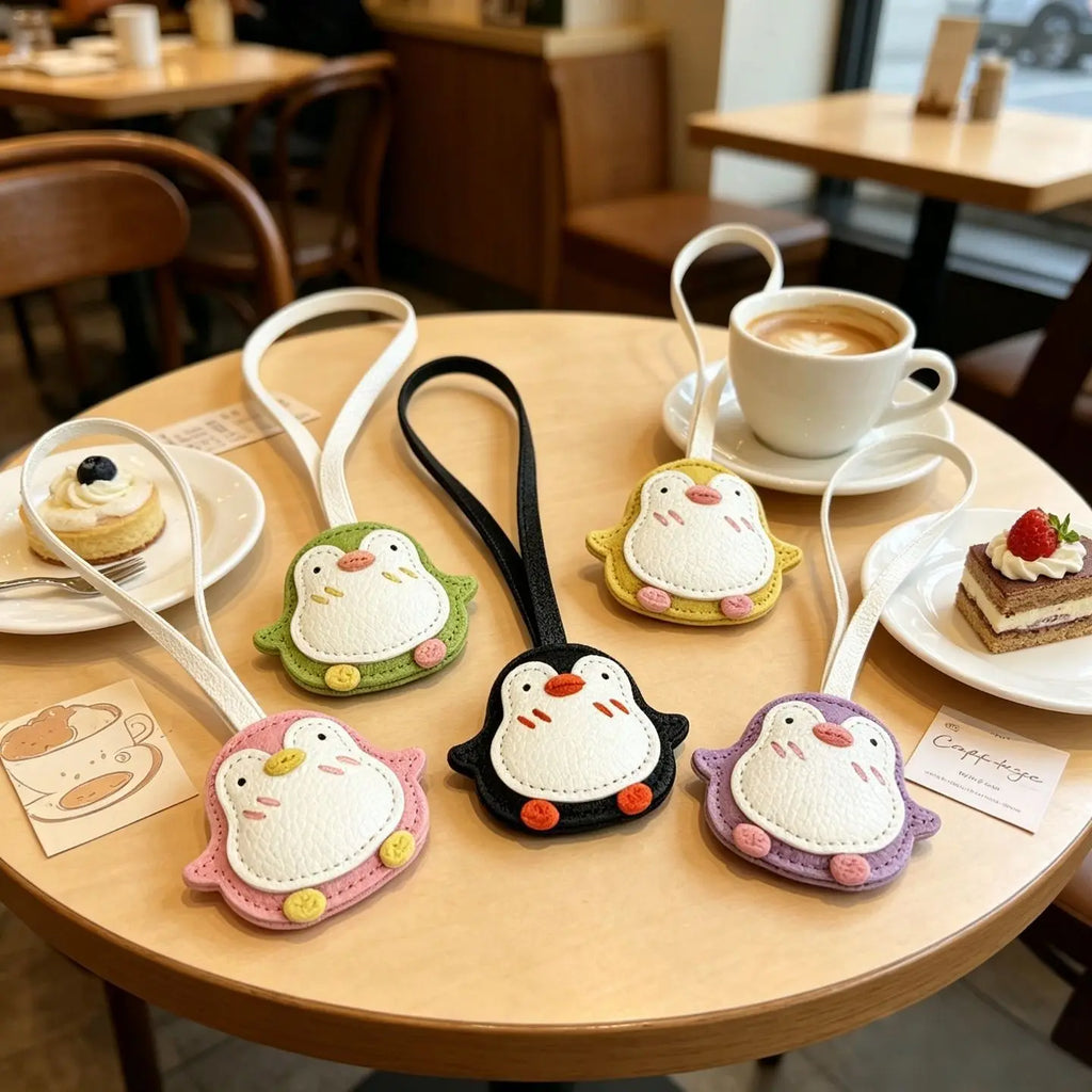 Cartoon Penguin Leather Keychain