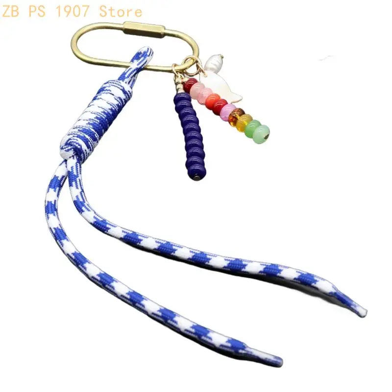 Handwoven Bag Charm Keychain with Fish Accent