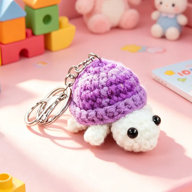 Crocheted Turtle Keychain with Metal Key Ring