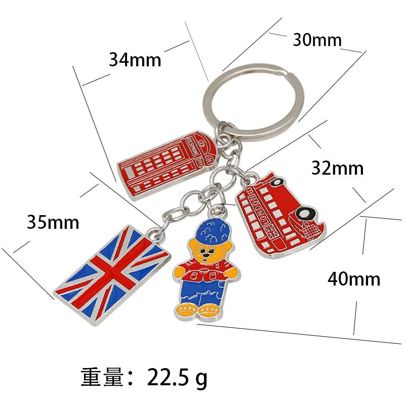 Enamel Flag Keychain Canada Germany Czech Venice UK London Building Alloy Drop Oil Pendant Travel Souvenir Car Bag Key Ring Gift