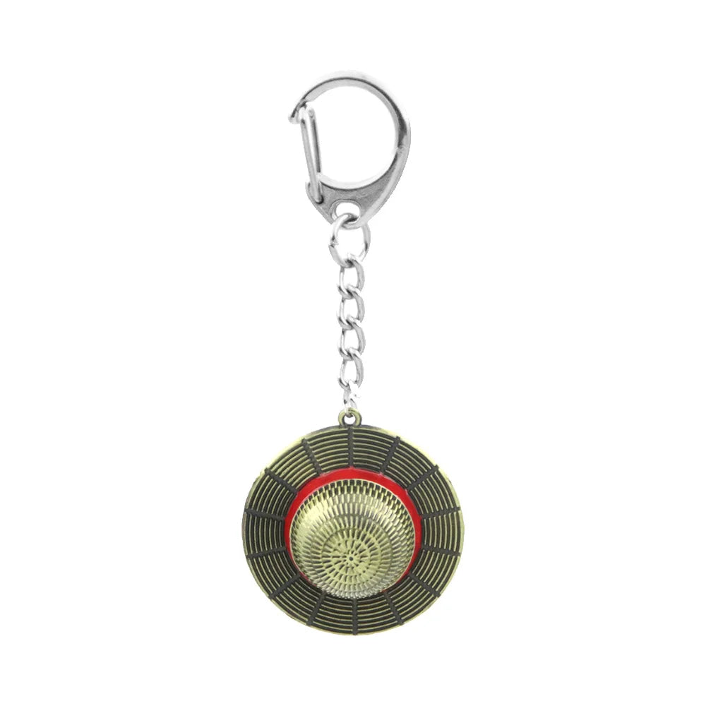 Straw Hat Metal Keychain in Gold-Tone Alloy