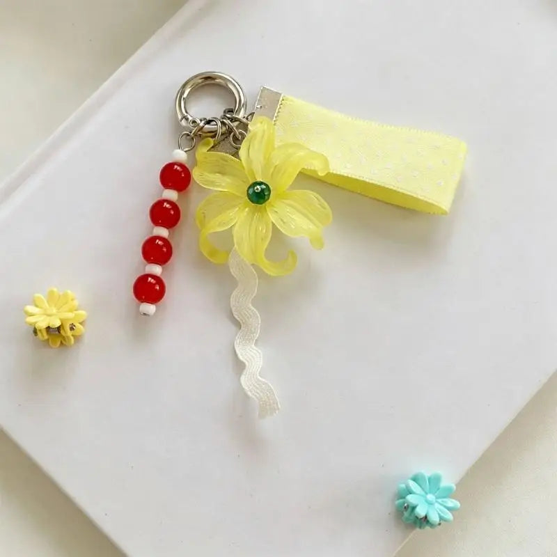 Translucent Glass Flower Keychain and Bag Charm