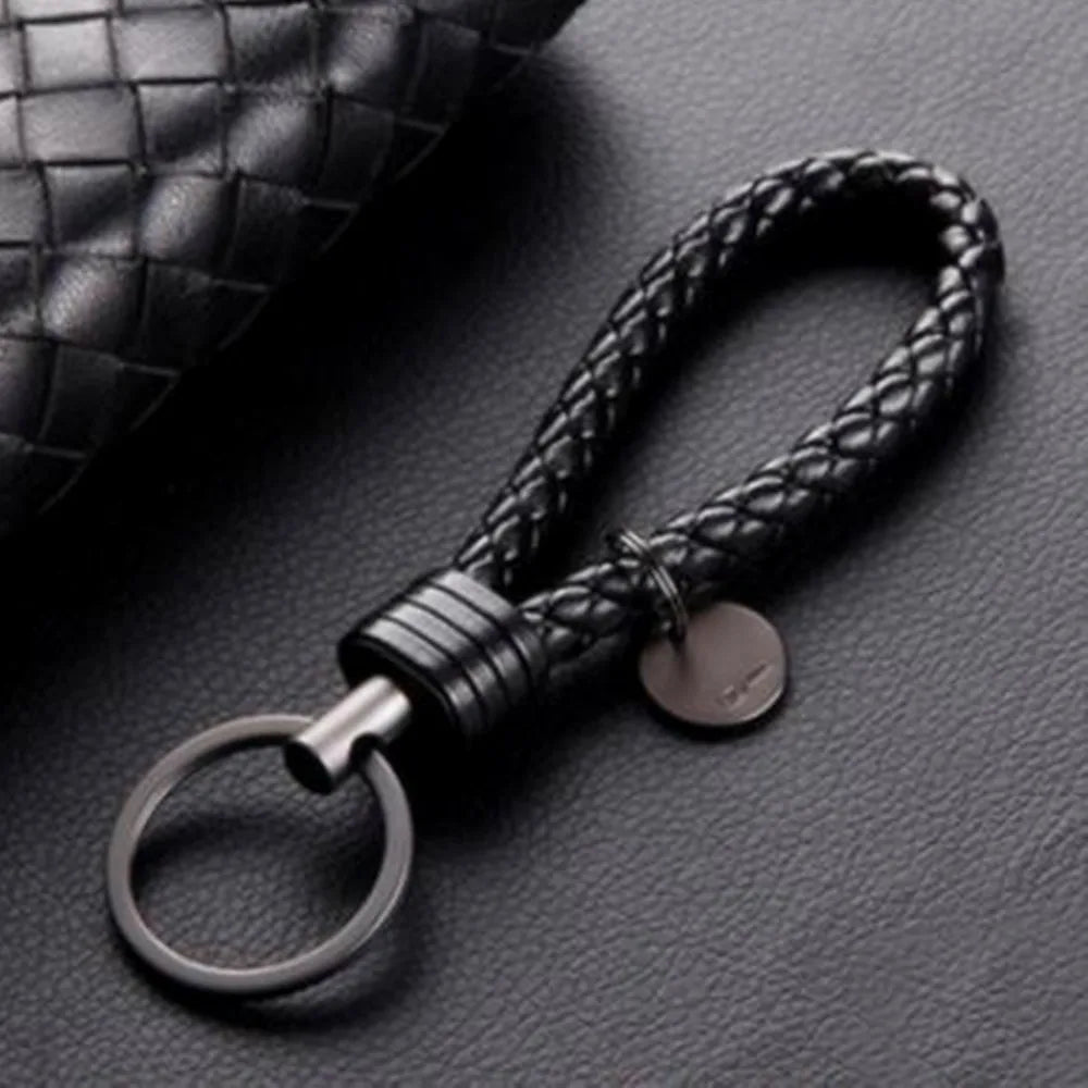Braided PU Leather Keychain with Silver Buckle