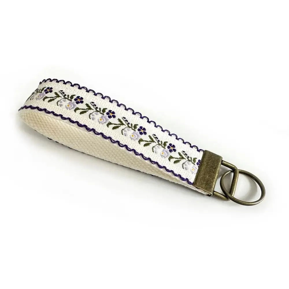 Embroidered Floral Fabric Wristlet Keychain