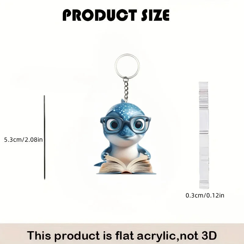 Flat Acrylic Cartoon Shark Keychain