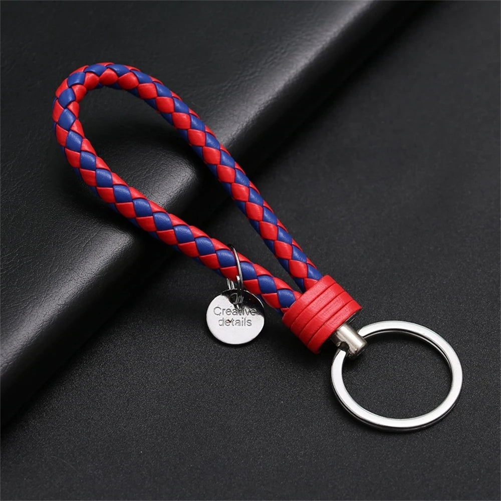 Braided PU Leather Keychain with Silver Buckle