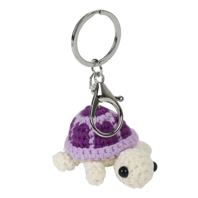 Handmade Crocheted Turtle Keychain with Stainless Steel Clasp