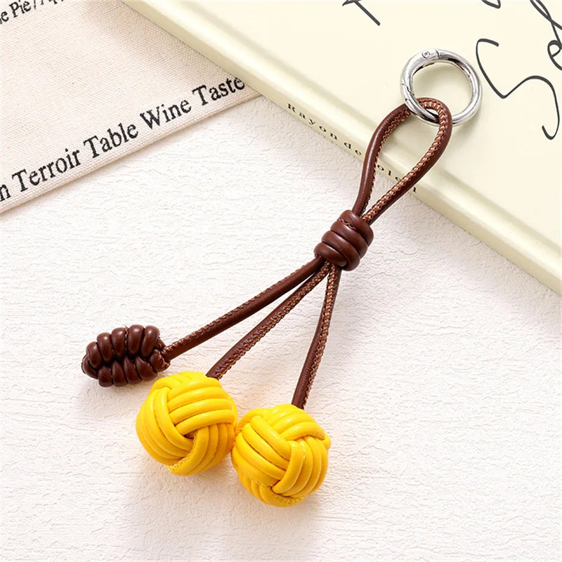 Hand-Woven Double Ball Charm Keychain