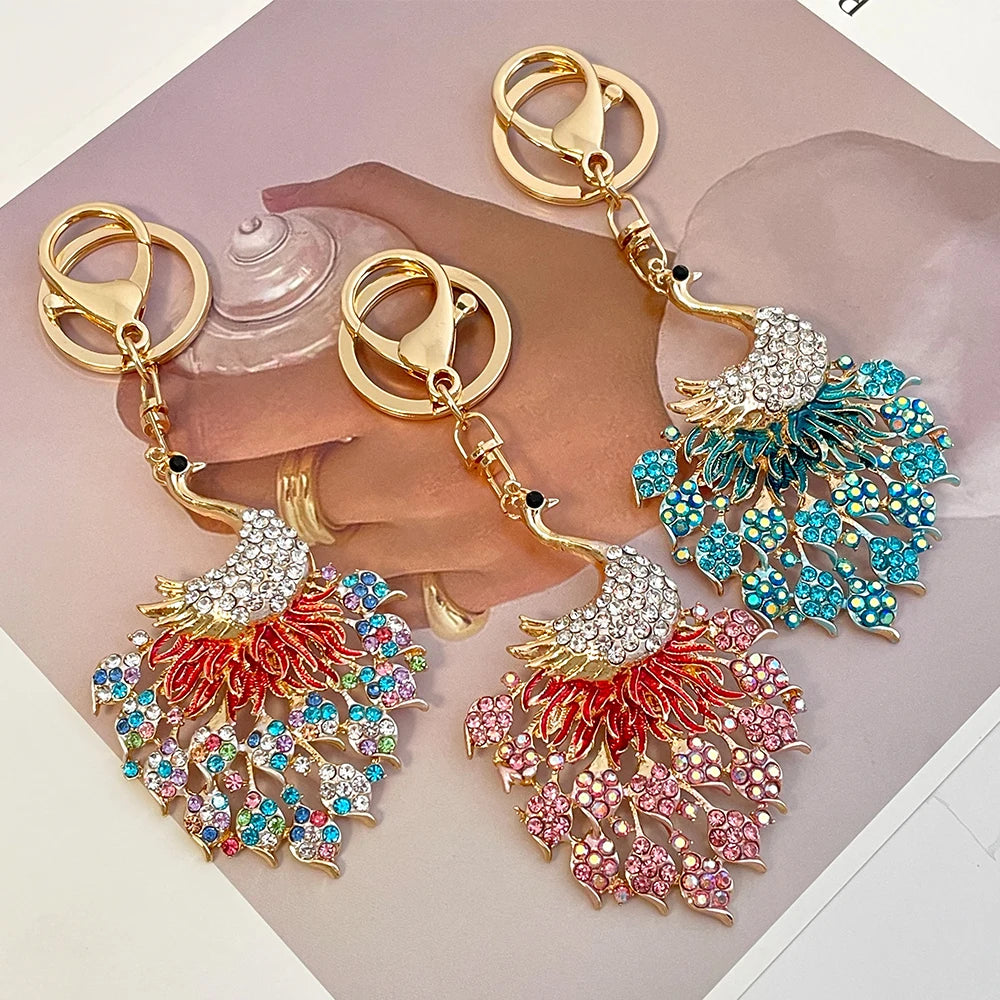 Rhinestone Peacock Keychain and Bag Charm