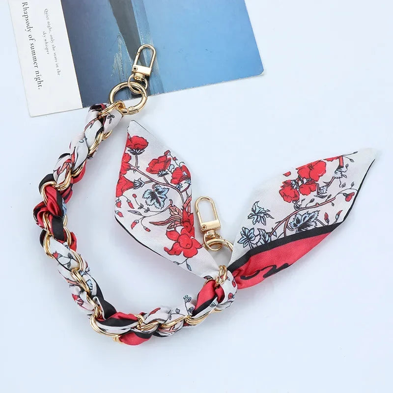 Mobile Phone Chain Key Chain Creative Hand Chain New Woven Silk Scarf Double Buckle Mobile Phone Lanyard Wrist Strap