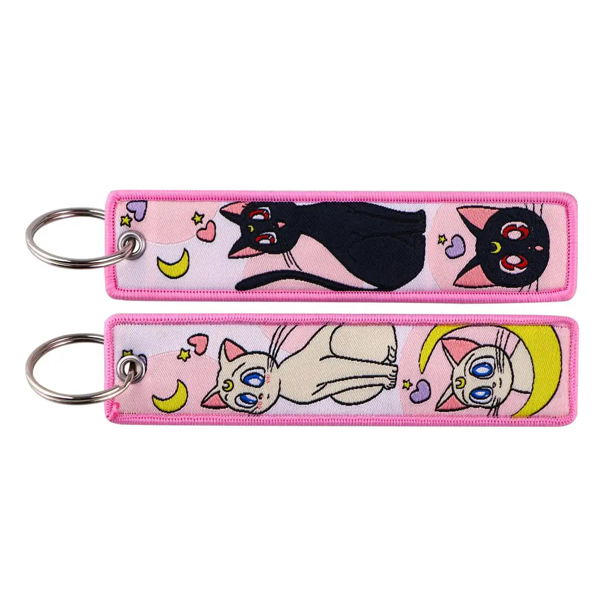 Embroidered Anime Cat Fabric Key Tag