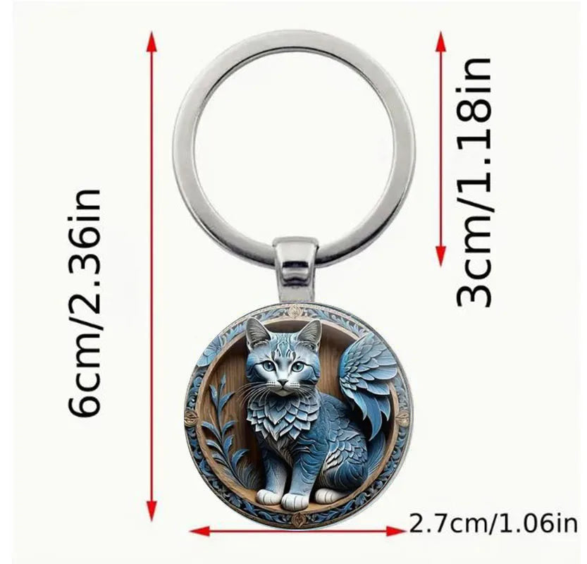 Cat Theme Keychain in Silver-Tone Zinc Alloy