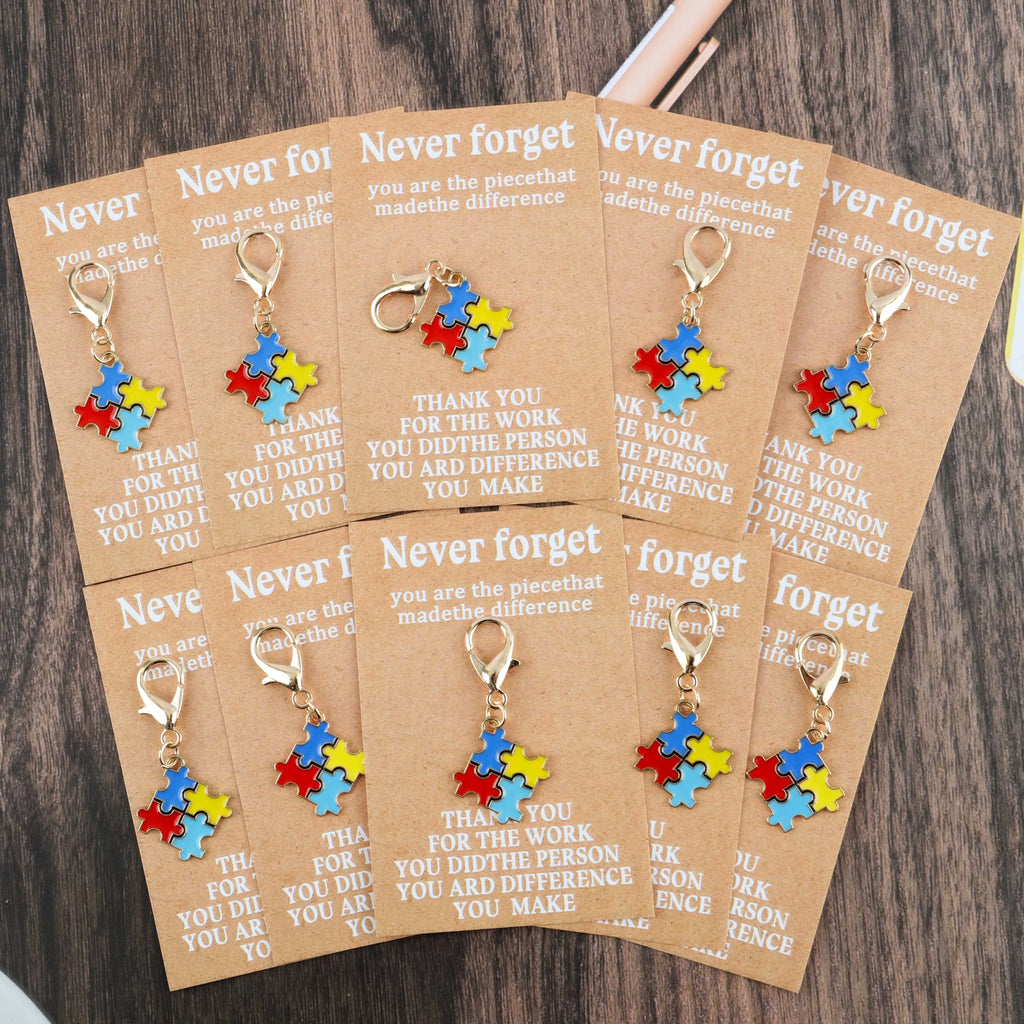 10-Piece Puzzle Keychain Set with Gold-Tone Clasps