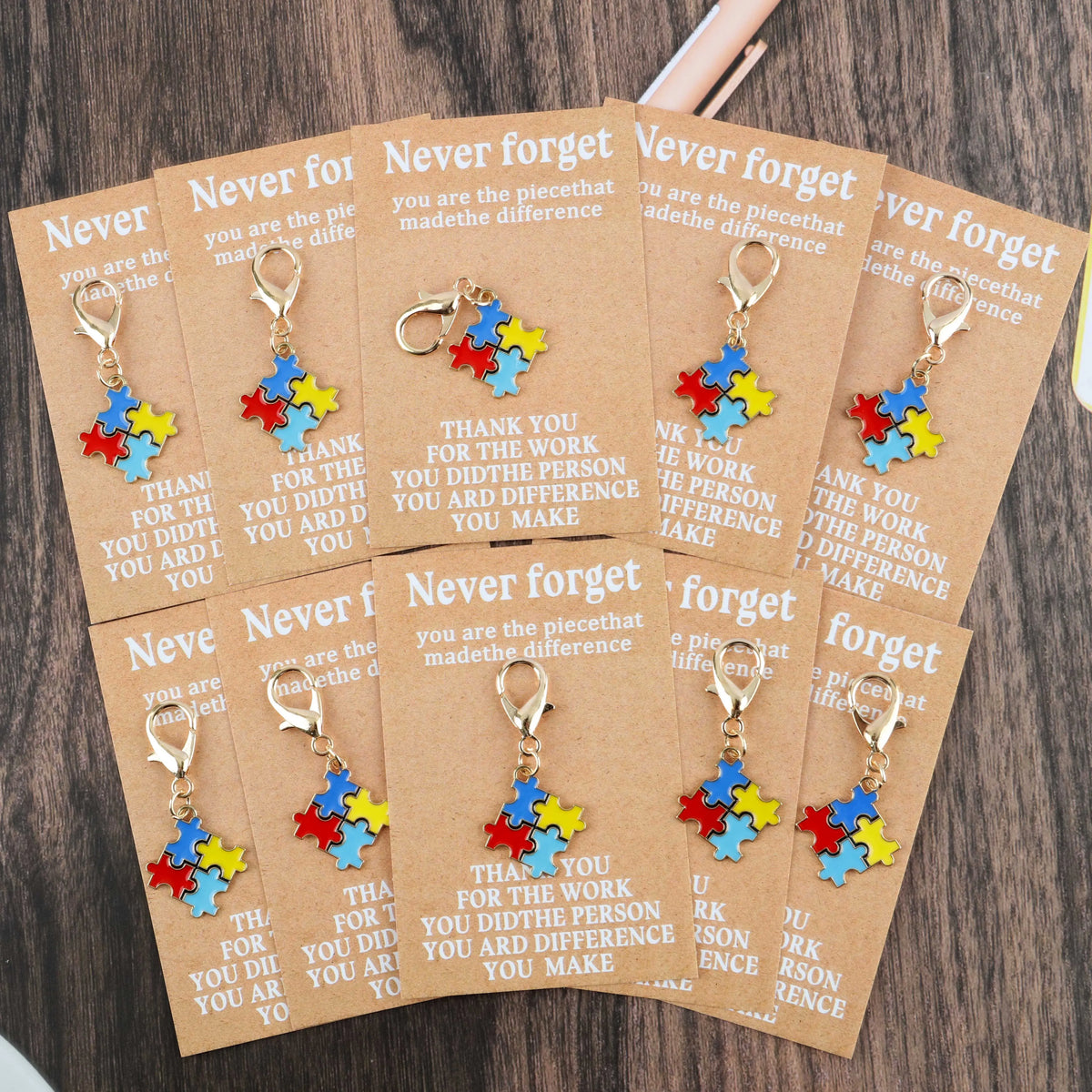 10-Piece Puzzle Keychain Set with Gold-Tone Clasps
