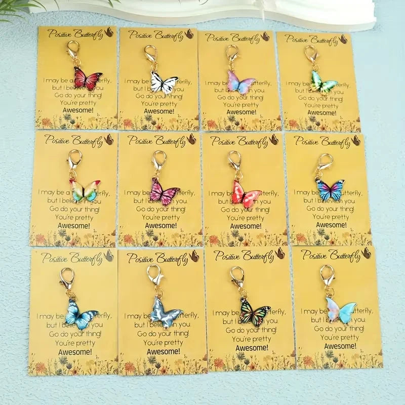 Cartoon Butterfly Keychain Set with Greeting Cards