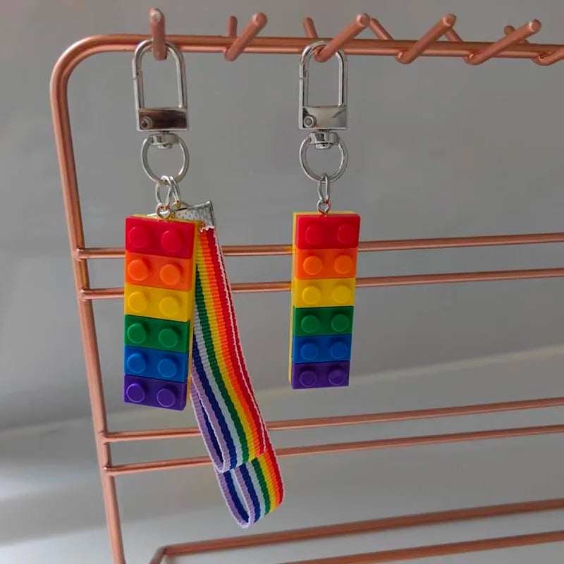 Square Rainbow Pride Keychain with Silver D-Clasp
