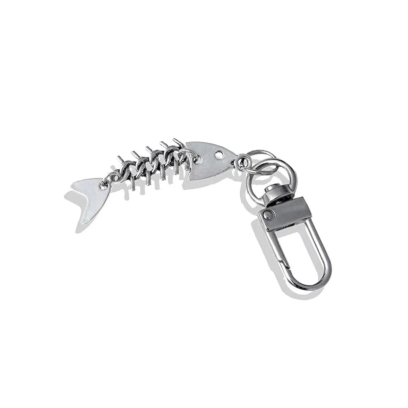 Fish Bone Keychain in Silver Zinc Alloy