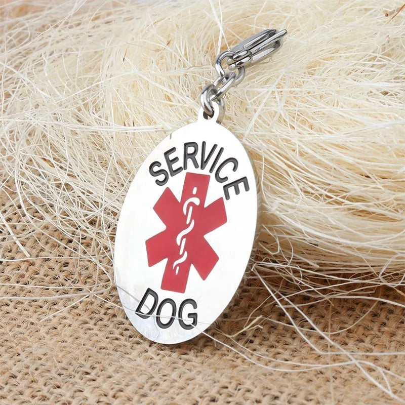 Double Snake Tag Medical Keychain Snake Staff Pendant SERVICE DOG Medical Logo Stainless Steel Movable Keychain Small Gift