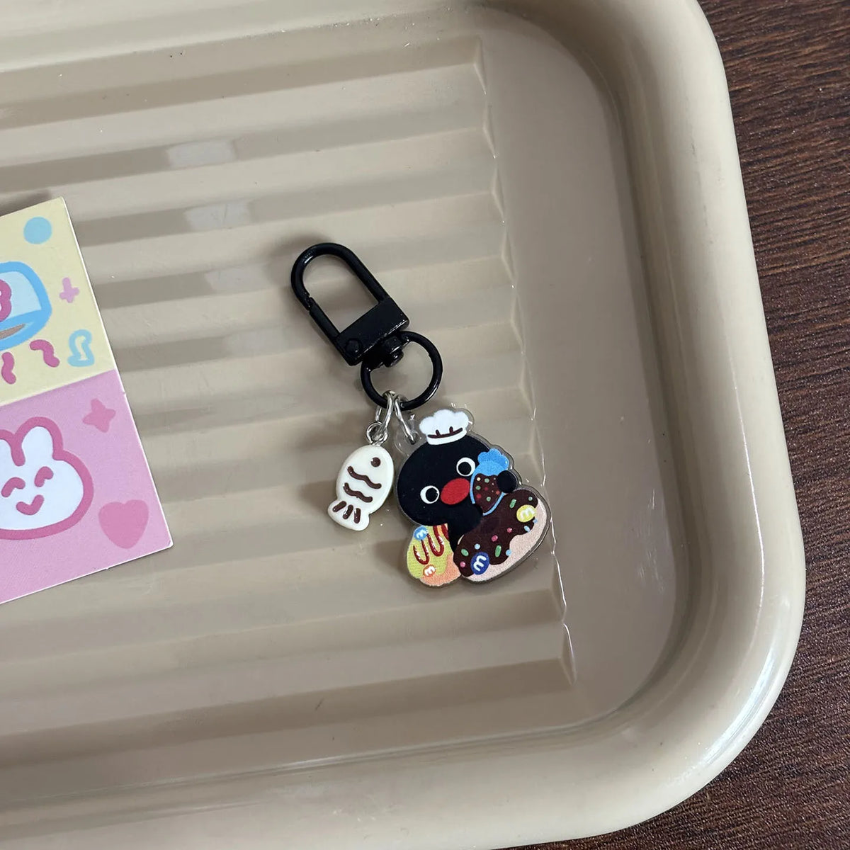 Cartoon Penguin Acrylic Keychain with Matte Black Hardware