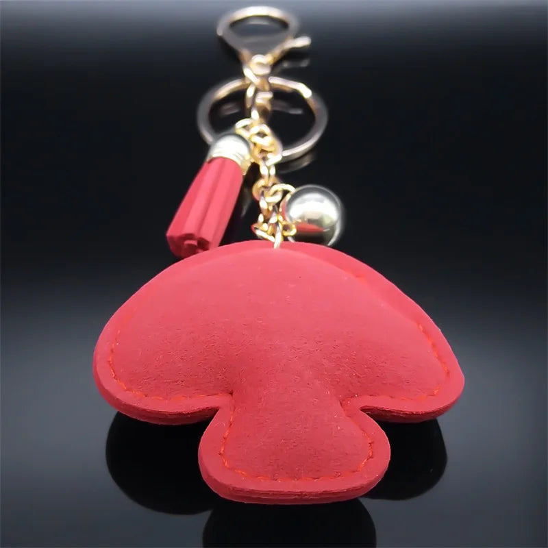 Mushroom Charm Keychain with Red Tassel