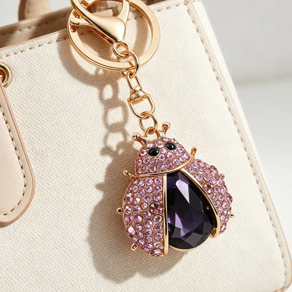 Ladybug Keychain with Purple Rhinestones