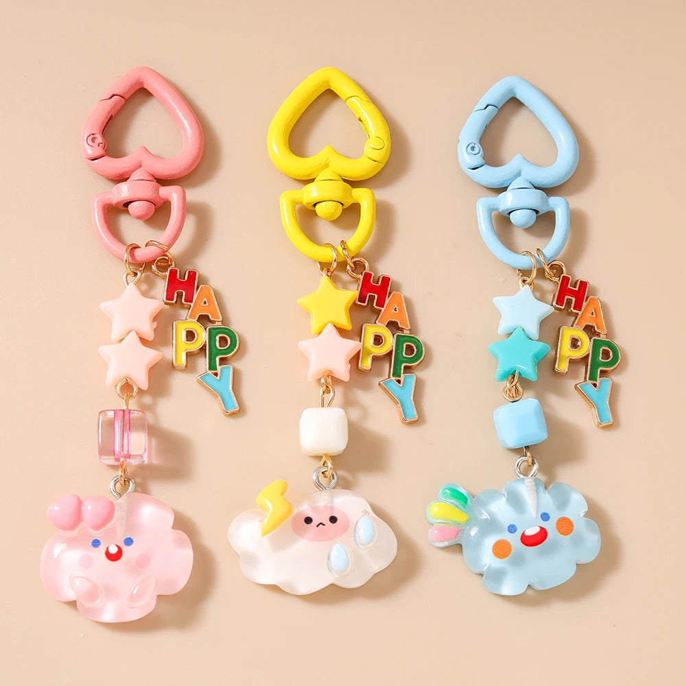 Cloud Face Keychain with O-Buckle Clasp