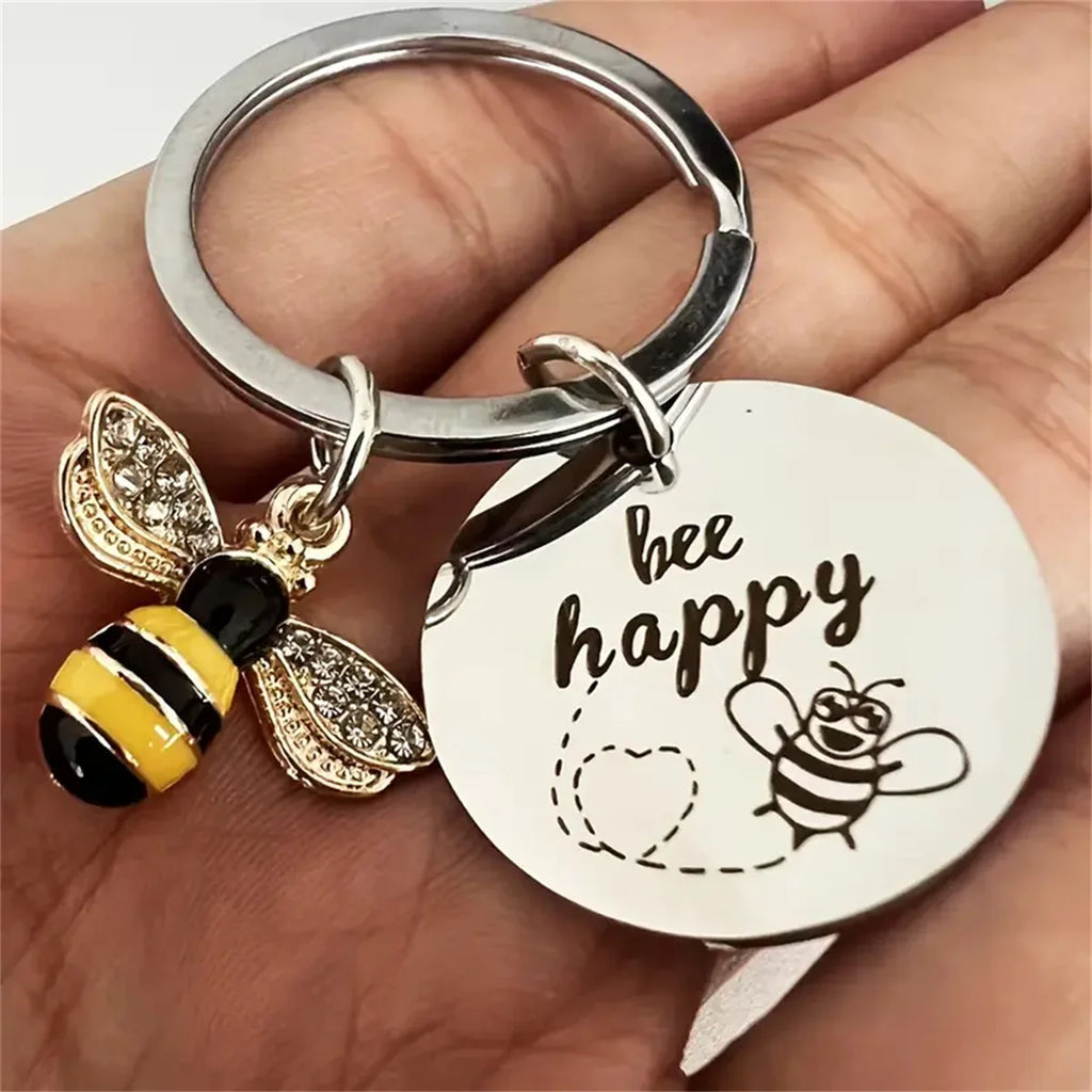 Bee Happy Keychain with Enamel Charm