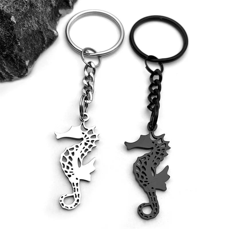 Gothic Hollow Seahorse Stainless Steel Keychain