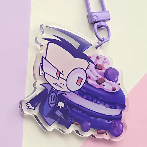 Acrylic Keychain Charms - Colorful, Cake - Shaped | Invader Zim - Inspired Design with Zim, Dib,  Bag or Key Decor